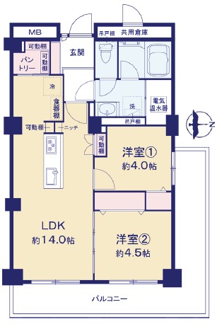 5階部分の間取です。2面バルコニーです。各居室に収納付きです。