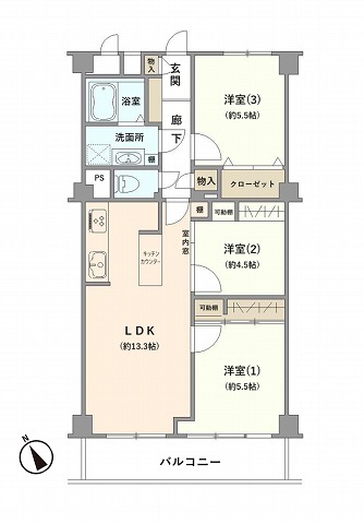 和光パークファミリア　和光市　白子2丁目　購入可能物件　間取　3LDK　南西向き